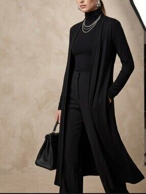 Riller & Fount Black Long Open Front Duster Jacket